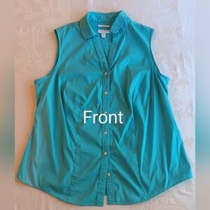 Charter Club women tailored fit teal sleeveless top 16W